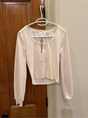 Line & Dot Cream Long Sleeve Scoop Neck Top